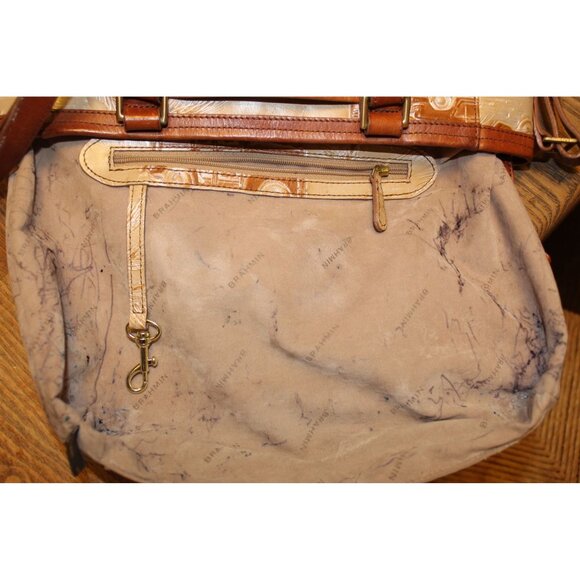 Brahmin Copa Cabana Embossed Leather Satchel Tan Brown Vintage Tote - Picture 9 of 13